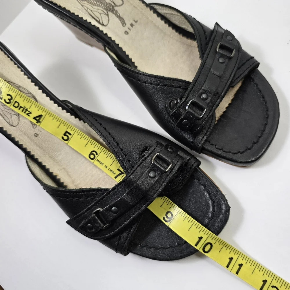 Fly London Gril  Black Wedge slip-on mules Dress Shoes size 39